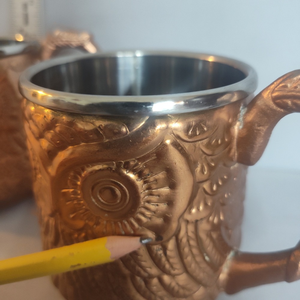 Pier 1 Imports Copper Owl Moscow Mule Mugs Stainless Steel Set of 2 - Picture 5 of 7
